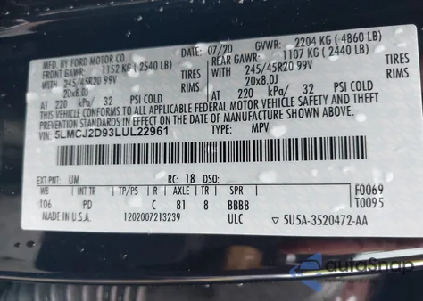 2020 Lincoln Corsair Reserve from USA, damaged, VIN 5LMCJ2D93LUL22961